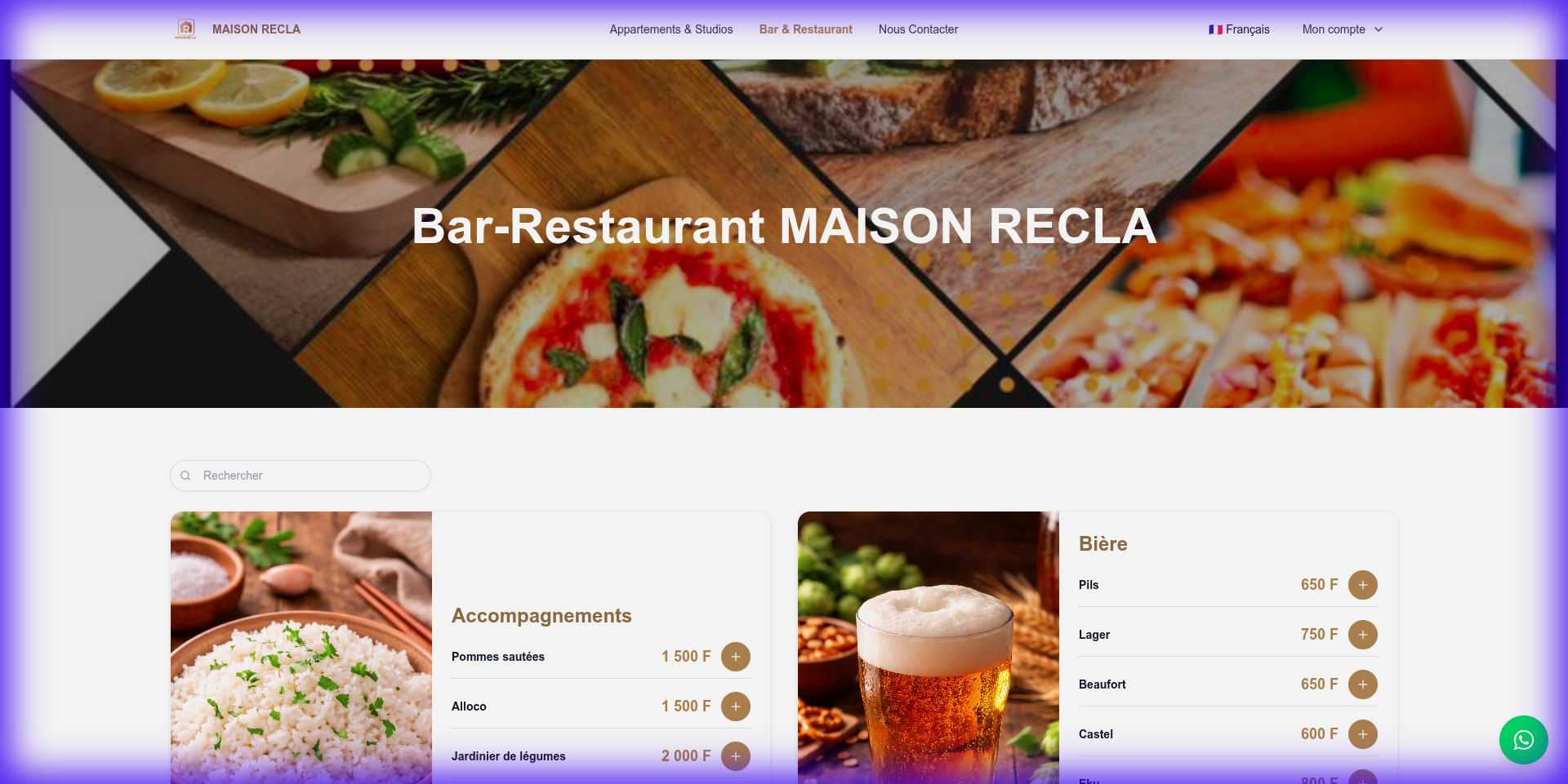 Menu du Restaurant